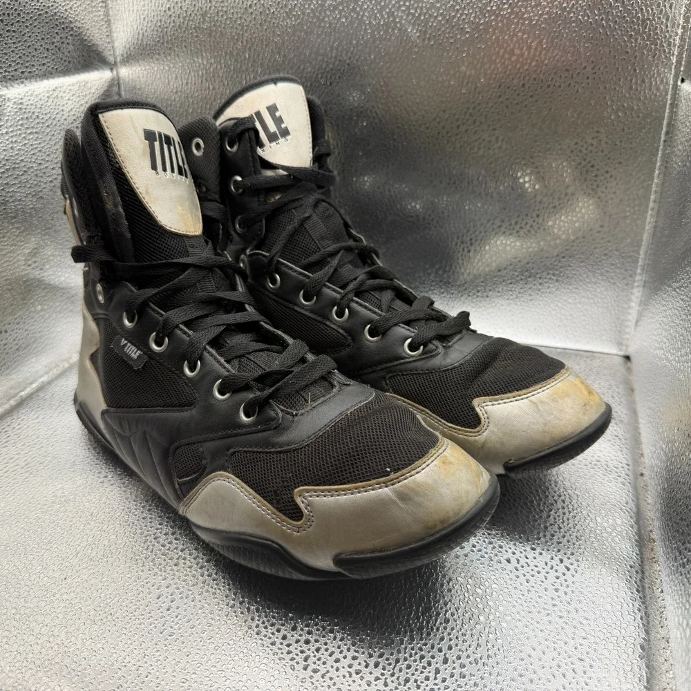 Size 10 Title Boxing Total Balance Black Mens High Top Lace Up Boxing Shoes